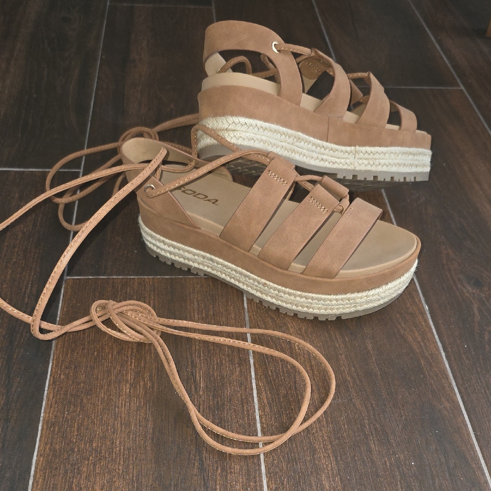 Soda Tan Lace-up Platform Sandals